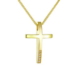 Χρυσός μασίφ σταυρός βάπτισης-αρραβώνα Κ14 με αλυσίδα